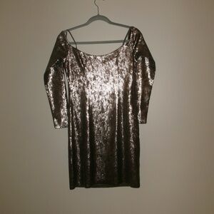 Metallic sequin long sleeve mini dress